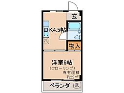 京都地下鉄東西線 椥辻駅 徒歩13分の賃貸マンション 2階1DKの間取り