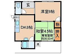 JR奈良線 黄檗駅 徒歩15分の賃貸一戸建て 1階2DKの間取り