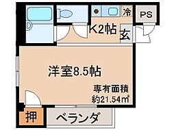 近鉄京都線 伏見駅 徒歩6分の賃貸アパート 2階1Kの間取り