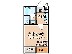 京阪本線 伏見桃山駅 徒歩9分の賃貸マンション 2階1Kの間取り