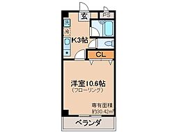 京阪宇治線 三室戸駅 徒歩2分の賃貸マンション 3階1Kの間取り