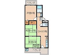 京都地下鉄東西線 小野駅 徒歩11分の賃貸マンション 4階3DKの間取り