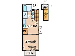 JR東海道・山陽本線 山科駅 徒歩15分の賃貸アパート 2階1DKの間取り