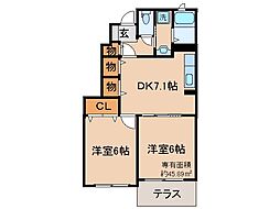 京阪本線 淀駅 徒歩33分の賃貸アパート 1階2DKの間取り
