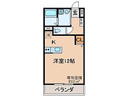 京都地下鉄東西線 東野駅 徒歩22分の賃貸アパート 1階ワンルームの間取り
