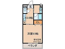 JR奈良線 新田駅 徒歩5分の賃貸マンション 2階1Kの間取り