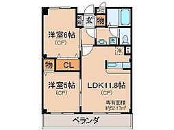 JR奈良線 山城青谷駅 徒歩4分の賃貸アパート 2階2LDKの間取り