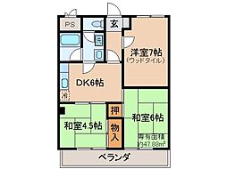 京阪京津線 四宮駅 徒歩7分の賃貸マンション 2階3DKの間取り