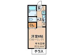 京都地下鉄東西線 御陵駅 徒歩7分の賃貸アパート 1階1Kの間取り
