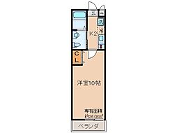 京都地下鉄東西線 東野駅 徒歩20分の賃貸マンション 2階1Kの間取り