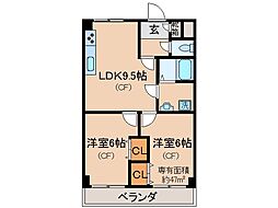 京阪本線 淀駅 徒歩15分の賃貸マンション 2階2LDKの間取り