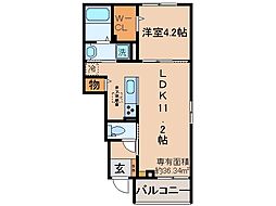 JR奈良線 山城青谷駅 徒歩4分の賃貸アパート 1階1LDKの間取り