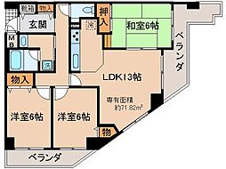 京阪宇治線 木幡駅 徒歩6分の賃貸マンション 4階3LDKの間取り