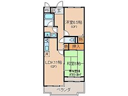 JR奈良線 黄檗駅 徒歩5分の賃貸マンション 1階2LDKの間取り