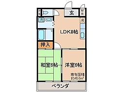 JR奈良線 長池駅 徒歩7分の賃貸マンション 4階2LDKの間取り