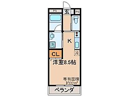 京阪宇治線 三室戸駅 徒歩3分の賃貸マンション 3階ワンルームの間取り