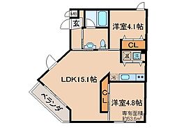 京都地下鉄東西線 椥辻駅 徒歩15分の賃貸マンション 3階2LDKの間取り