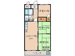 京都地下鉄東西線 椥辻駅 徒歩3分の賃貸マンション 4階3LDKの間取り
