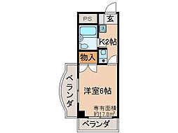 京都地下鉄東西線 山科駅 徒歩2分の賃貸マンション 3階1Kの間取り