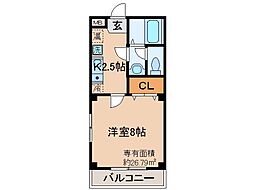 京阪本線 丹波橋駅 徒歩7分の賃貸マンション 2階1Kの間取り