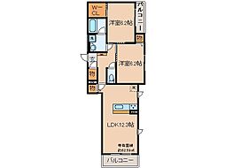 JR奈良線 JR藤森駅 徒歩11分の賃貸マンション 2階2LDKの間取り