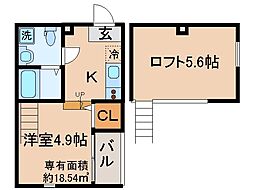 京阪宇治線 観月橋駅 徒歩4分の賃貸アパート 2階1Kの間取り