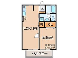 セジュール伊勢田 1LDKの間取図画像