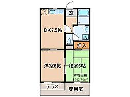 メゾン朋城B棟 2DKの間取図画像