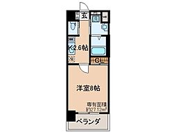 JR奈良線 城陽駅 徒歩1分の賃貸マンション 8階1Kの間取り
