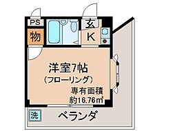 京都地下鉄東西線 小野駅 徒歩13分の賃貸マンション 2階1Kの間取り