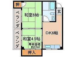 京都地下鉄東西線 東野駅 バス6分 上花山久保町下車 徒歩3分の賃貸マンション 3階2DKの間取り