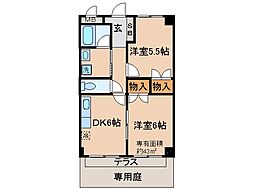 近鉄京都線 久津川駅 徒歩6分の賃貸マンション 1階2DKの間取り