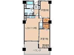 近鉄京都線 向島駅 徒歩13分の賃貸マンション 2階2LDKの間取り