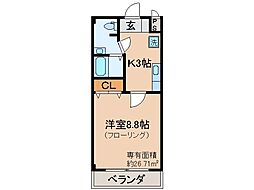 ルーミネス二番館 1Kの間取図画像