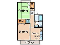 京都地下鉄東西線 石田駅 徒歩9分の賃貸アパート 1階2DKの間取り