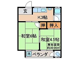 JR奈良線 六地蔵駅 徒歩15分の賃貸アパート 2階2Kの間取り