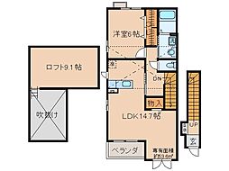 近鉄京都線 富野荘駅 徒歩16分の賃貸アパート 2階1LDKの間取り