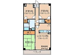 近鉄京都線 近鉄丹波橋駅 徒歩16分の賃貸マンション 3階3LDKの間取り