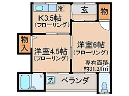 JR奈良線 黄檗駅 徒歩2分の賃貸アパート 2階2Kの間取り