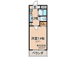 京都地下鉄東西線 御陵駅 徒歩1分の賃貸マンション 2階1Kの間取り