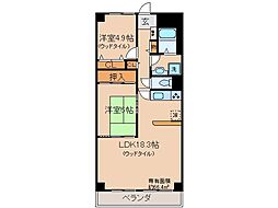 京阪宇治線 観月橋駅 徒歩9分の賃貸マンション 3階2LDKの間取り