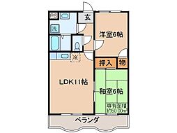JR奈良線 長池駅 徒歩11分の賃貸マンション 2階2LDKの間取り