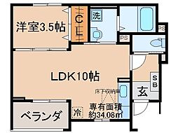 JR奈良線 新田駅 徒歩11分の賃貸アパート 1階1LDKの間取り