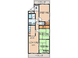 京阪宇治線 木幡駅 徒歩5分の賃貸マンション 3階3LDKの間取り