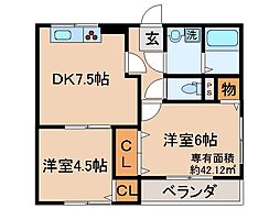 京都地下鉄東西線 御陵駅 徒歩17分の賃貸マンション 4階2DKの間取り
