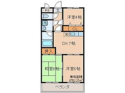 近鉄京都線 大久保駅 徒歩17分の賃貸マンション 2階3DKの間取り