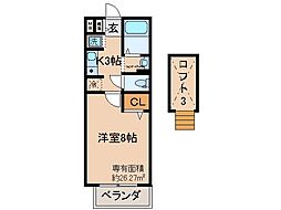 京阪京津線 四宮駅 徒歩8分の賃貸アパート 2階1Kの間取り