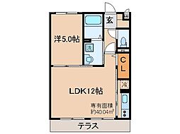 京都地下鉄東西線 東野駅 徒歩16分の賃貸アパート 1階1LDKの間取り