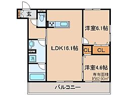 京都地下鉄東西線 東野駅 徒歩12分の賃貸アパート 3階2LDKの間取り