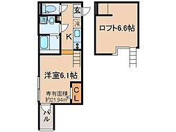 京都地下鉄東西線 椥辻駅 徒歩8分の賃貸アパート 1階1Kの間取り